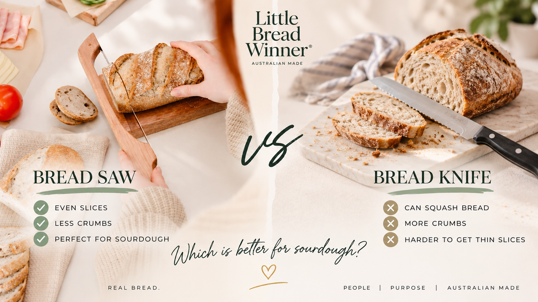 Little Bread Winner bread saw vs bread knife comparison for slicing sourdough bread