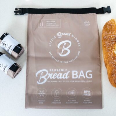 Eco-friendly reusable bread bag with loaf.